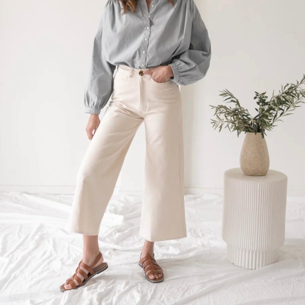 NWT Laude The Label High Rise wide leg Pant Bone Size 0 Madewell Tribe Alive